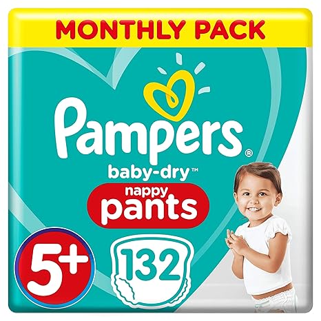 Pampers Baby-Dry Windelhose Größe 5+, 132 Windelhöschen, 12-17 kg, Monatspackung