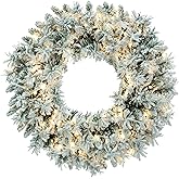 Vickerman 30" Flocked Snow Ridge Artificial Christmas Wreath, Warm White LED Lights - Faux Snowy Christmas Wreath - Indoor Seasonal Home Wall Decor