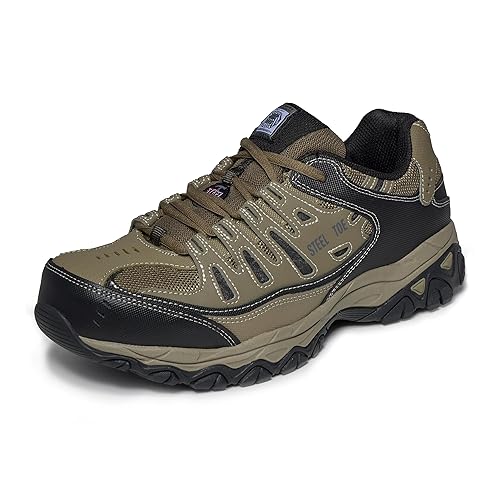 Skechers Men's Cankton Steel Toe Construction Shoe – Electrical Hazard Rated, Memory Foam, Pebble/Black, 9