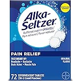 Alka-Seltzer Pain Relief, Aspirin Effervescent Tablets for Fast Pain Relief, 72 Ct