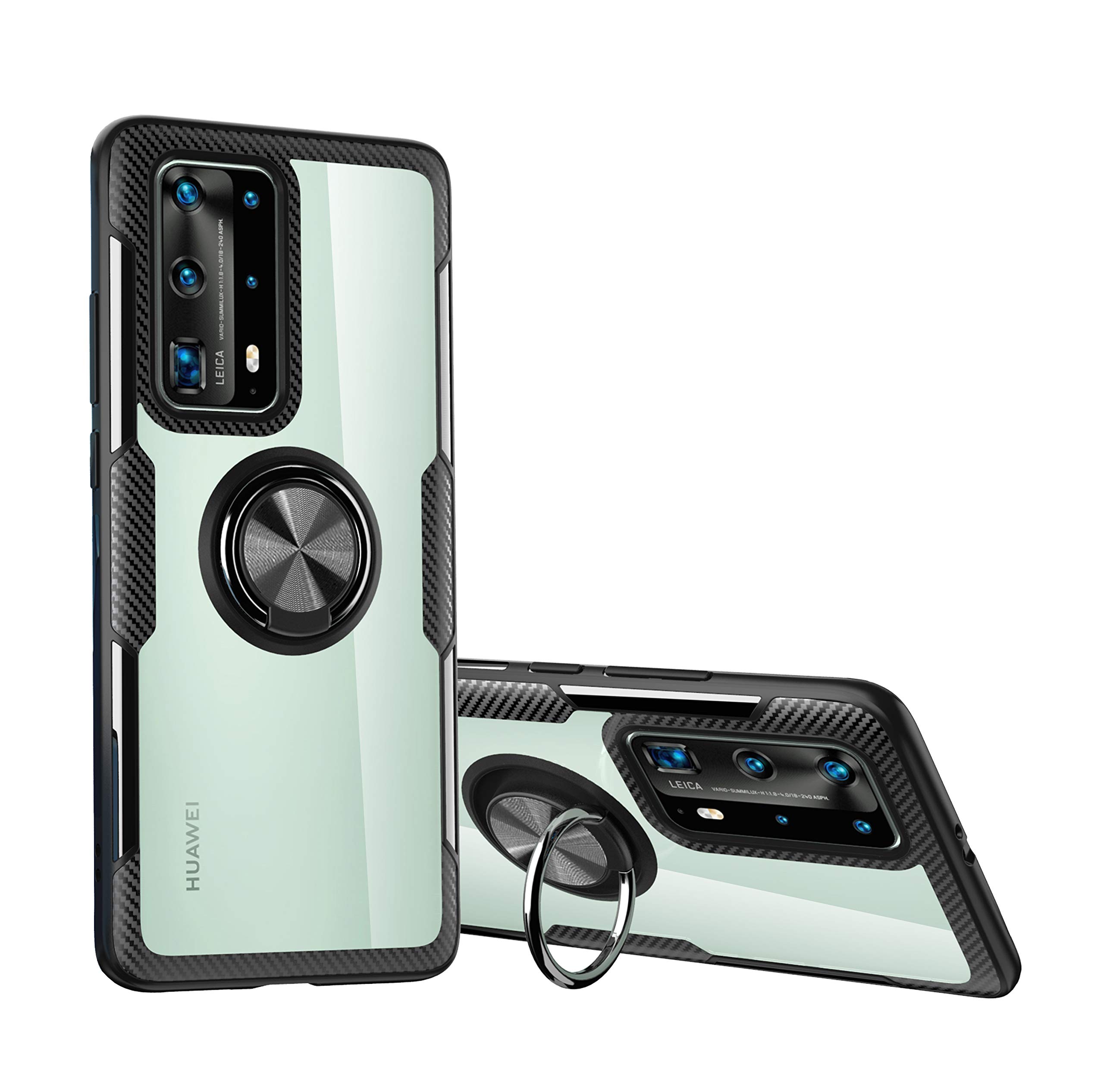 Photo 1 of SORAKA Clear Case with Ring Holder for Huawei P40 Pro, Slim Fit Transparent Hard PC Cover with Metal Plate for Magnetic Car Phone Holder