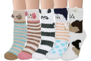 LORITTA 5 Pairs Womens Fuzzy Socks Cozy Soft Fluffy Cute Cat Animal Winter Warm Slipper Socks Christmas Stocking Stuffers