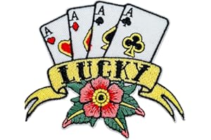 Obokata Embroidered Iron On Patches, Hippie 4 Aces Applique Patch, Biker Rock Lucky Poker Sew On Patch for Vest Jackets, Clothing, Hats, Backbags & Jeans.