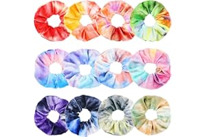 IVARYSS Scrunchies for Girls, 12 Pcs Tie Dye Velvet Scrunchies for Hair, Soft Rainbow Ponytail Holder, Cute Candy Colors Elastic Hair Bands for Teens and Women