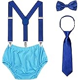 Baby Boys 1st/2nd Birthday Cake Smash Outfit Set Adjustable Suspenders Ties Bloomers for Birthday Photography