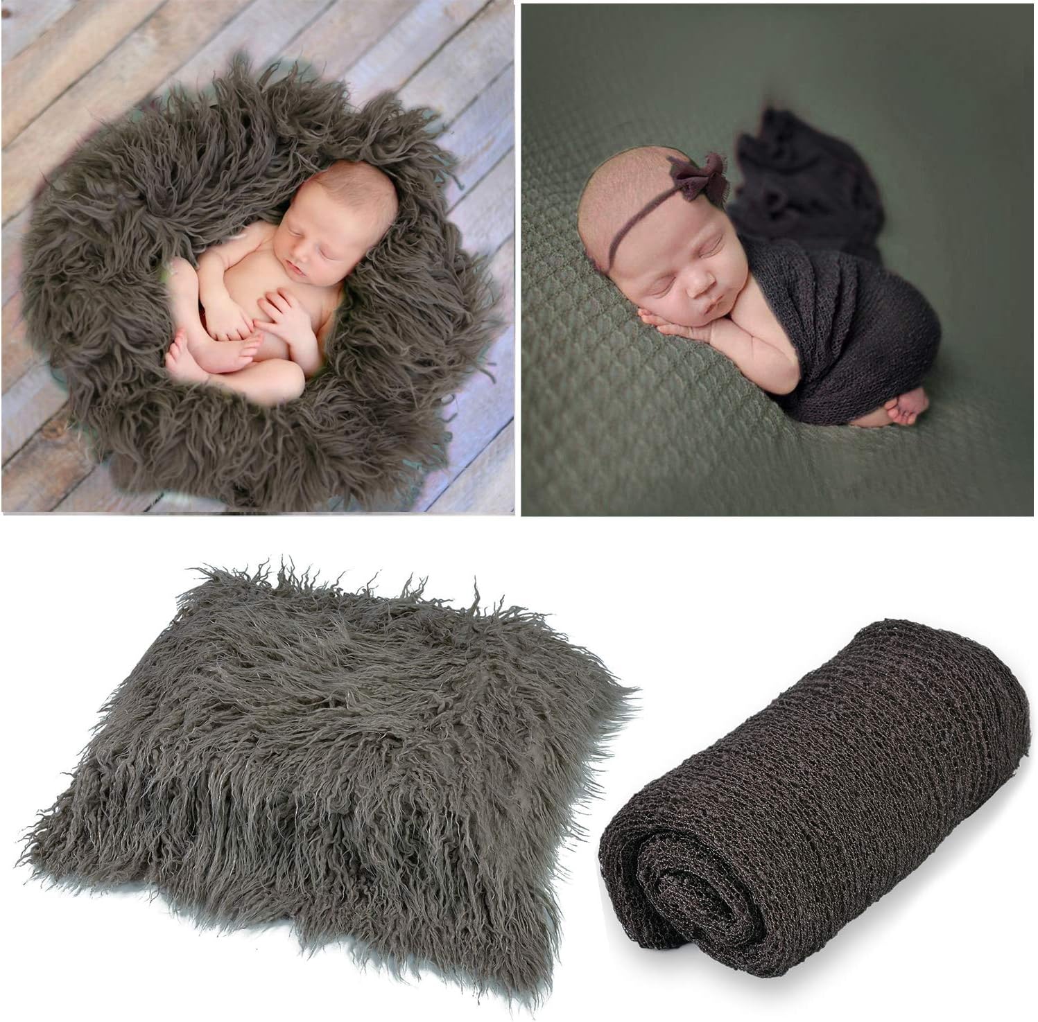 Aniwon 2Pcs Baby Photo Props Long Ripple Wraps DIY Blanket Newborn Wraps Photography Mat for Baby Boys and Girls