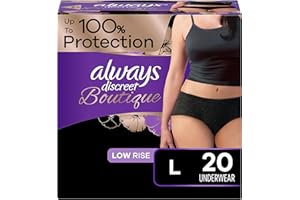 Always Discreet Boutique Adult Incontinence & Postpartum Underwear For Women, Low-Rise, Size Large, Black, Maximum Absorbency, Disposable, 20 Count (Packaging May Vary)