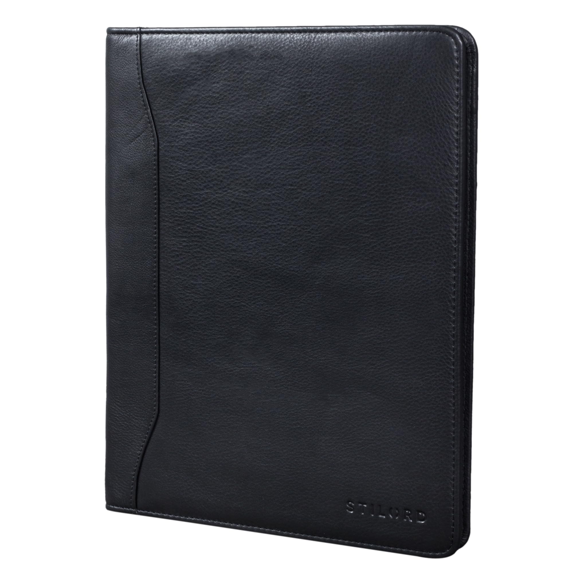 STILORD 'Scott' Vintage Leather Document Folder | 12.2 Inch Writing Portfolio | Premium A4 Leather Conference Folder Briefcase with Zipper for Business and Office, Colour:Black