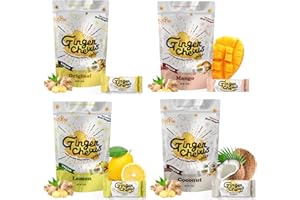 Fusion Select Ginger Chews - Sweet Soft Candied Delights From Indonesia - Promotes Relief From Morning Sickness, Upset Stomach - Made from Real Ginger Root, Non-GMO, Vegan Candy (4 Variety Flavors)