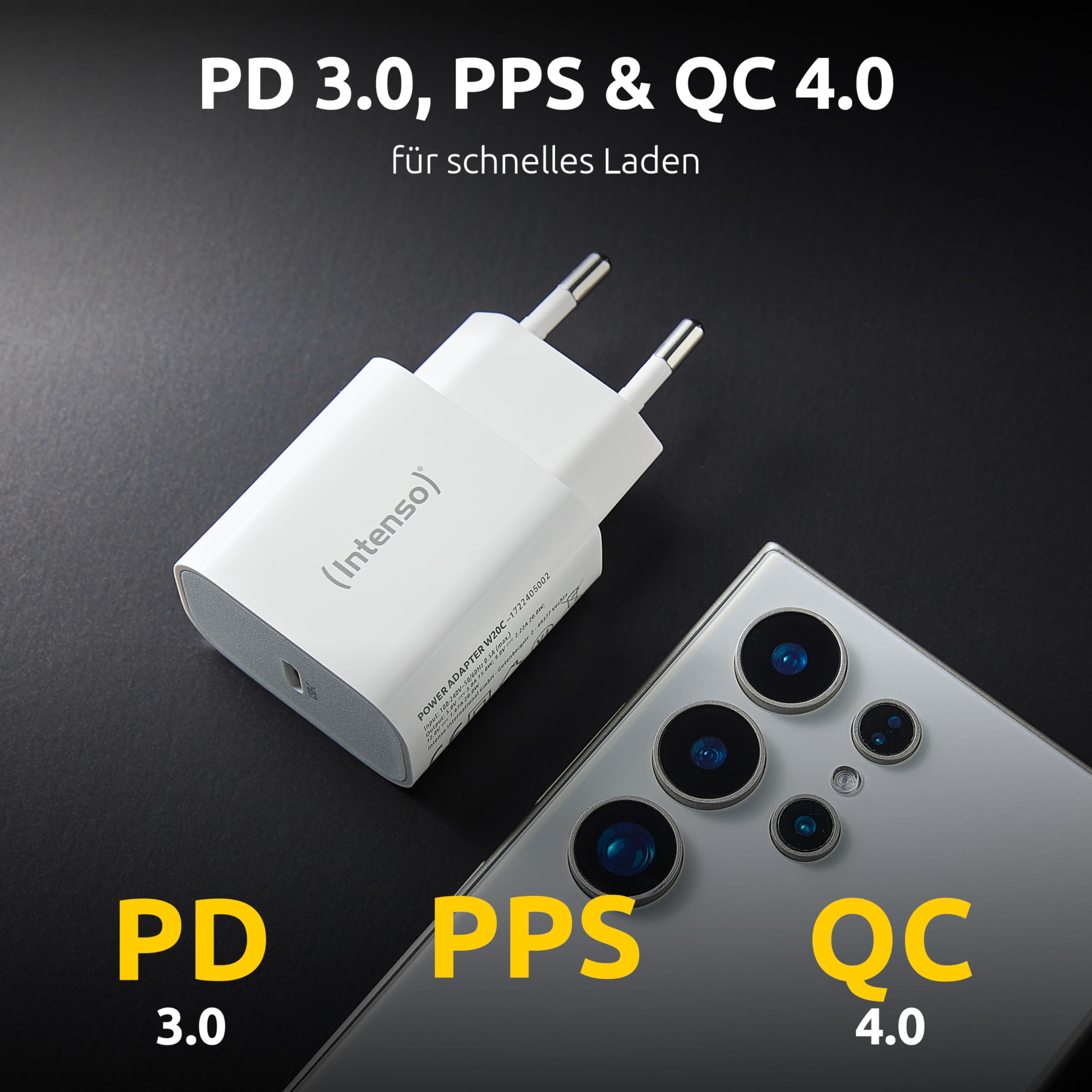 Intenso 20W USB-C Ladegerät mit Power Delivery (PD 3.0) & PPS – Schnellladegerät mit EU-Stecker – USB-C Netzteil kompatibel mit iPhone 15/16/17, Samsung Galaxy, Google Pixel, weiß 3