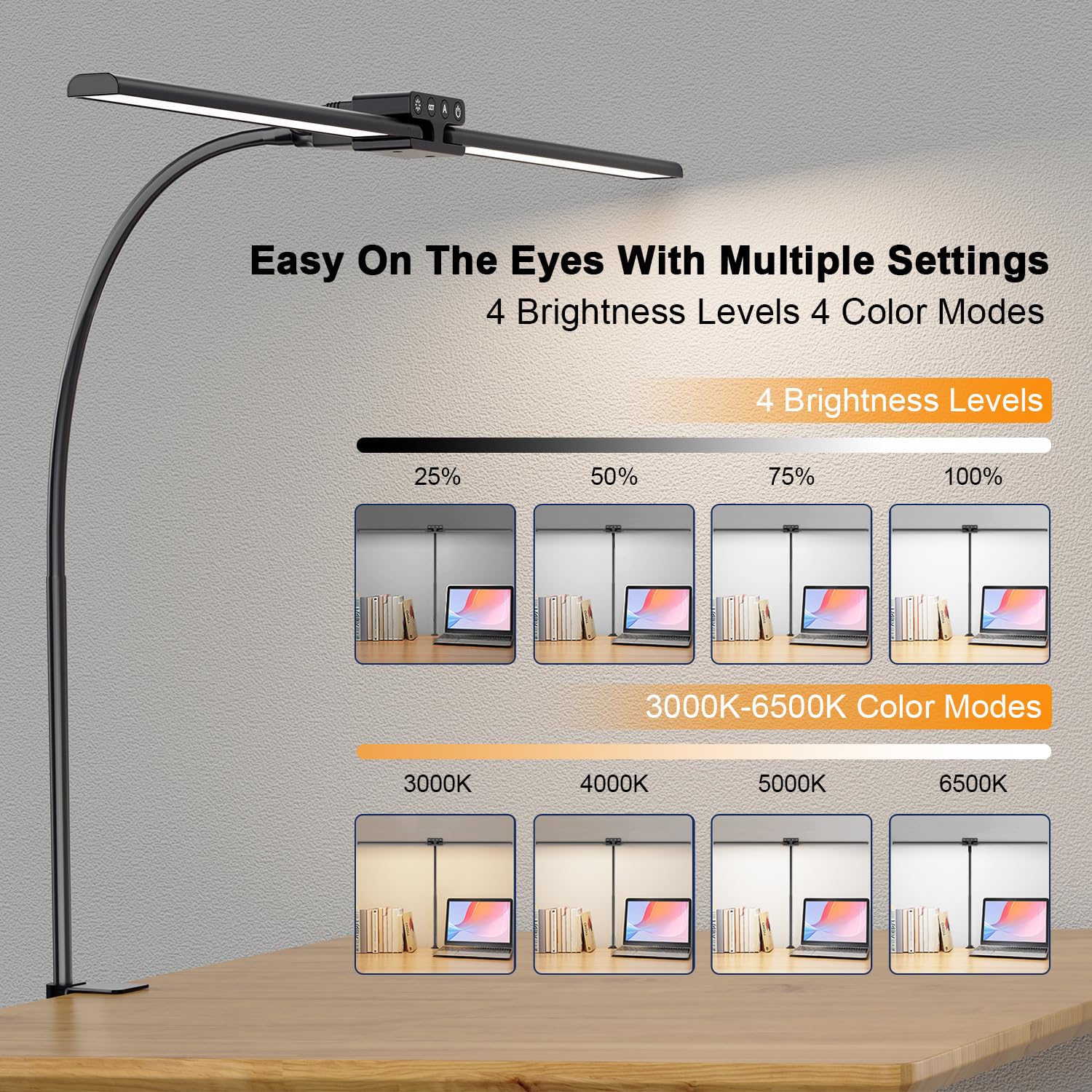 Mua EppieBasic Desk Lamp,24W Led Desk Lamps with Clamp,Double Head Desk ...