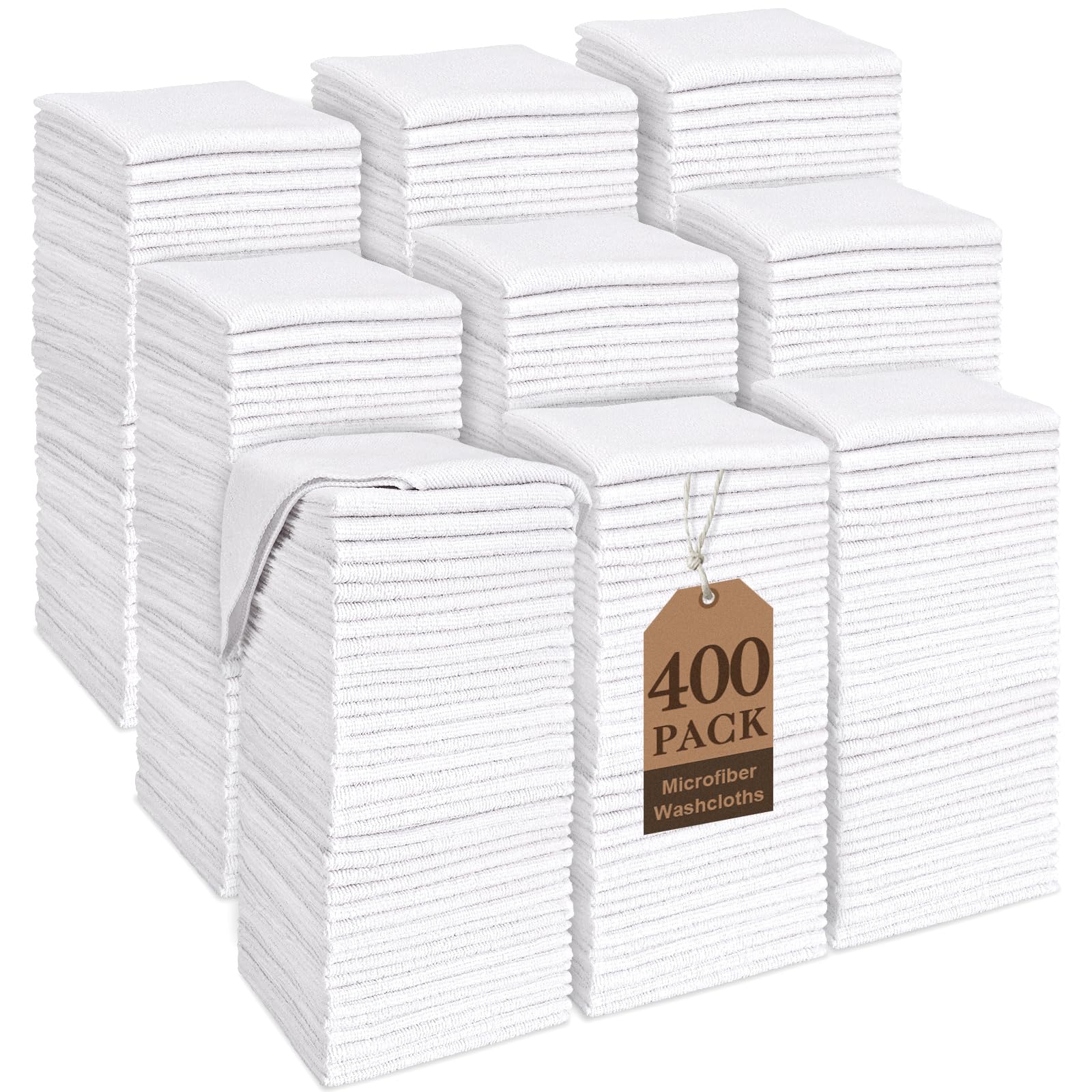 TEAWOO White Washcloths Bulk 400 Pack, Highly Absorbent & Quick Drying Face Towels, Premium Quality Soft Bath Towels, Multipurpose Microfiber Wash Cloths, 12x12 inches