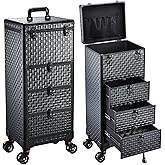 Yueieoun Salon Cart with 3 Drawers, Nail Trolley Cart with Wheels Salon Station Rolling Makeup Train Case Cosmetology Case Organizer Cases for Nail Tech,SPA,Face Painting,Hairstylist,Makeup Artist