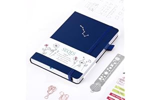 SeQeS Bullet Dotted Journal - A5 Dot Grid Notebook with pages number,160gsm Bleedproof Paper,Silver Edge and PU leather for Personal Organizers,Bullet Journals, and journaling-Dipper