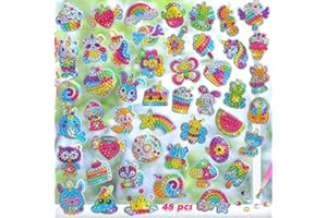 GWAHSA 48pcs Diamond Art Stickers, Art and Crafts Big Gem Art Set for Kids Ages 4-6 6-8 8-12 Boy Girls 5D Sparkle Dot Suncatcher Kit Toys Gift for Birthday Party Halloween Christmas Goodie Bag Fillers