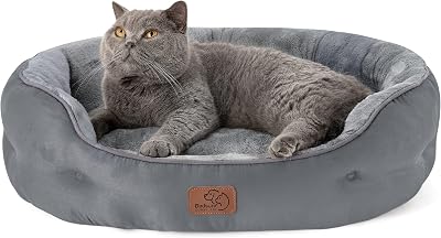 Bedsure Large Cat Bed 63x53x20cm Round Washable Grey Non-Slip Bottom