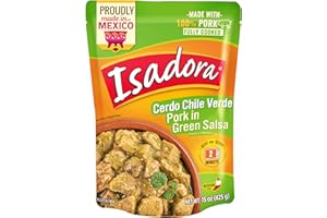 Isadora Fully Cooked Pork Chile Verde 15 oz Pouch, Ready-to-Eat Authentic Mexican Meal, Pork in Green Salsa, Medium Heat, Shelf Stable Meat, No Refrigeration Needed, Heat and Serve Instant Meal