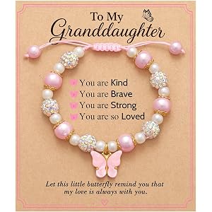 Kidbbi Pink Butterfly Bracelet Back to School Birthday Gifts for Kids Girls