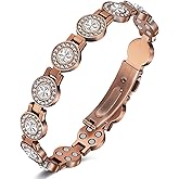 Feraco Pure Copper Bracelets for Women, 4X Ultra Strength Magnetic Bracelet with 3800 Gauss Neodymium Magnets & Dazzling Austrian Cut Crystals Stone, Adjustable Jewelry Gift