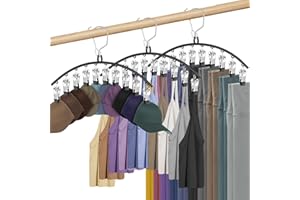 BESSLLY 3 Pack Skirt Pants Hangers with Clips, Legging Organizer for Closet Hanging with 10 Cilps Holds 30 Leggings/Shorts/Jeans/Skirts Pants Hangers Space Saving Closet Organizers and Storage, Black