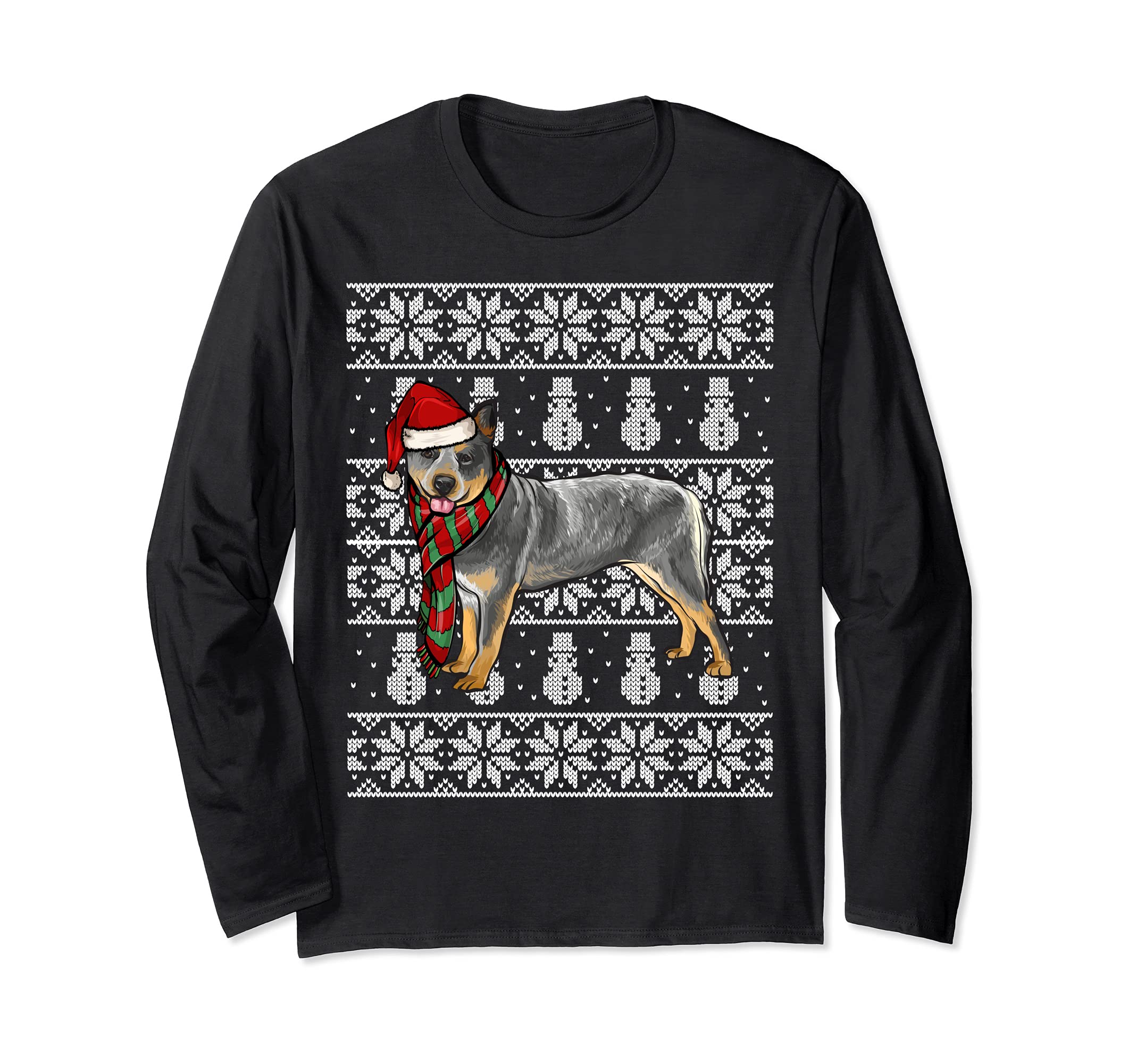 Santa Hat Xmas Australian Cattle Dog Ugly Christmas Long Sleeve T-Shirt