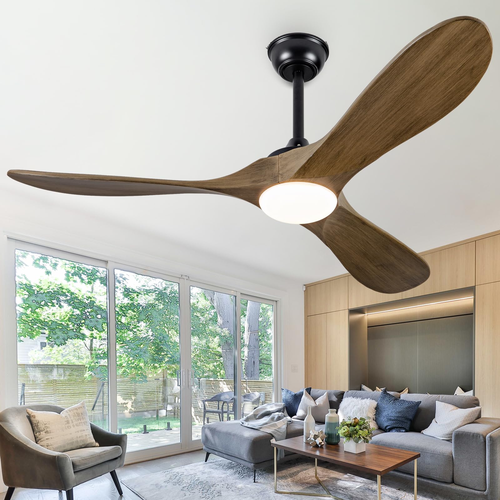 Photo 1 of Ceversa 52 Inch Ceiling Fans with Lights and Remote,3 Blades Outdoor Wood Rustic Propeller Grey Ceiling Fans,Quiet Noiseless DC Motor,for Farmhouse,Living Room,Bedroom,Indoor
