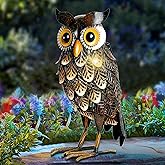 Shorayn Garden Statue Metal Owl Yard Art Outdoor Decor with Solar LED Lights for Patio Lawn Decoration Great Gifts