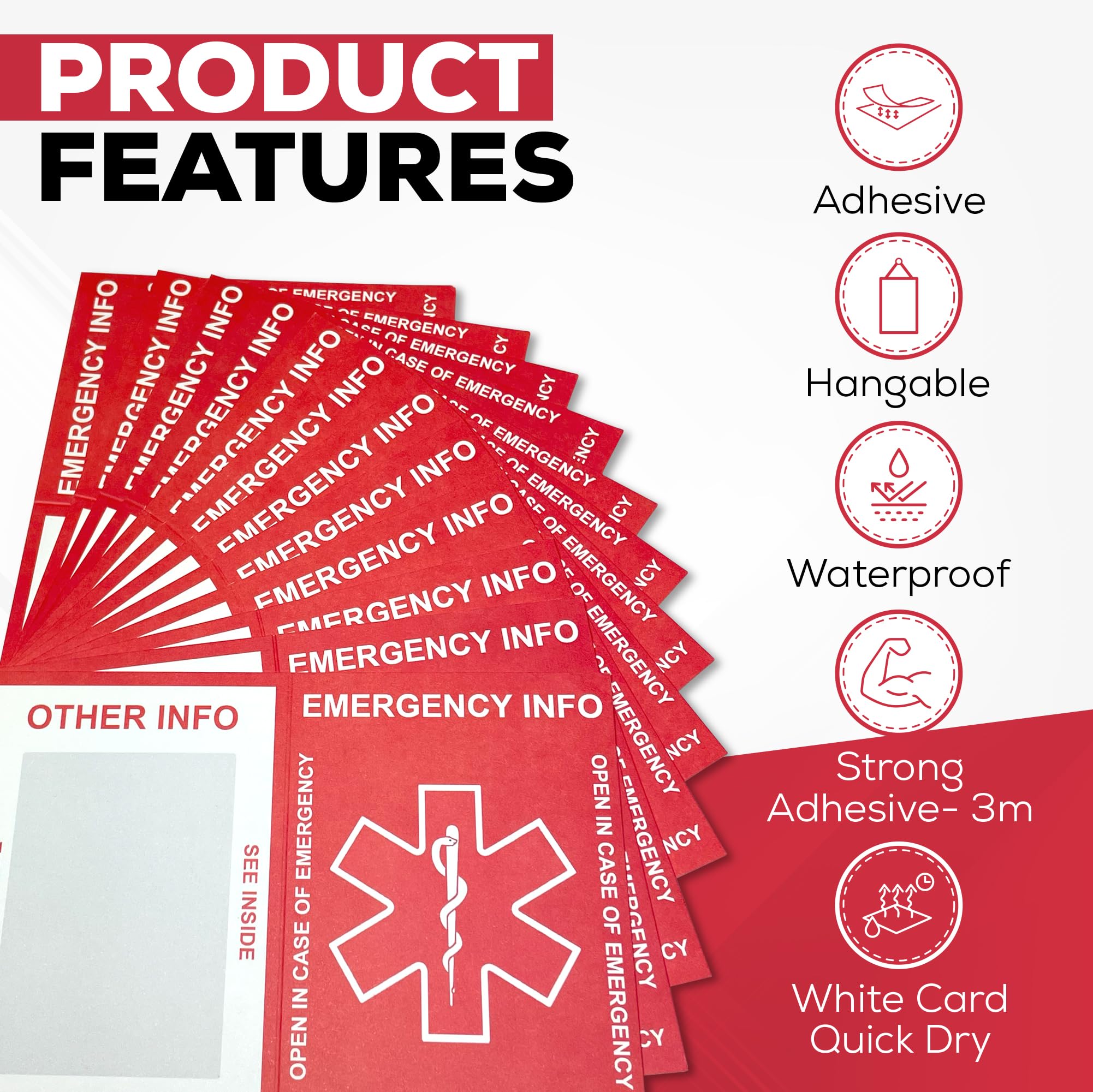 HoHpHq Emergency Contact Card 12 Pack with 10 Card Sleeves - Child ID Card for Car Seat Safety Stickers and Backpack Tags for Kids - Life Alert for Travel,Camping,Medical Fokder,Daycare Essential