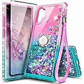 NGB Designed for Samsung Galaxy Note 10 Case, Pink/Aqua | Glitter Liquid Sparkle Cute Cover for Women Girls Kids | with Screen Protector & Ring Holder & Wrist Strap Lanyard
