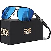 LUENX Aviator Sunglasses for Men Retro Square Polarized Polygon Shades UV 400 Protection