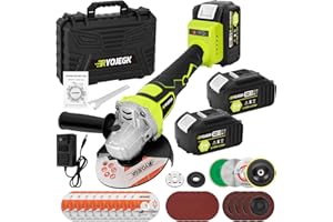RYOJEGK 5”Cordless Angle Grinder, 21V Battery-Powered Grinders Tools, 10000 RPM Brushless Motor Metal Grinder w/ 2X 4.0Ah Battery & Fast Charger, Flap Disc for Cutting, Grinding