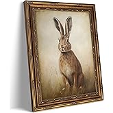 Gold Framed Funny Rabbit Wall Art Easter brown Bunny Canvas Painting Picture Wall Decor Cute Rural Animals Poster Print Artwork for Baby room Nursery Bedroom living room Home Decoration 9inx11in