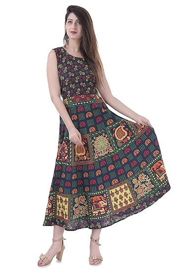 Women's Cotton Dress (ADMidi063_Multi-Coloured_Free-Size)