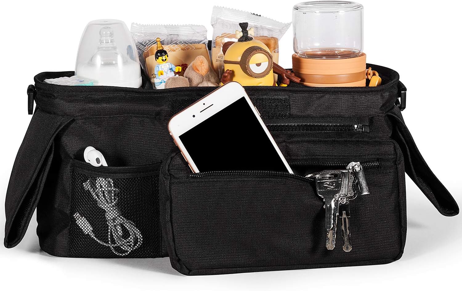 Universal Stroller Organizer with 2 Insulated Cup Holders, Lupantte Stroller Accessories, for Carrying Diaper, iPhone, Toys & Snacks, Fits Britax, Uppababy, Baby Jogger, Bugaboo and BOB Stroller.: Home Improvement