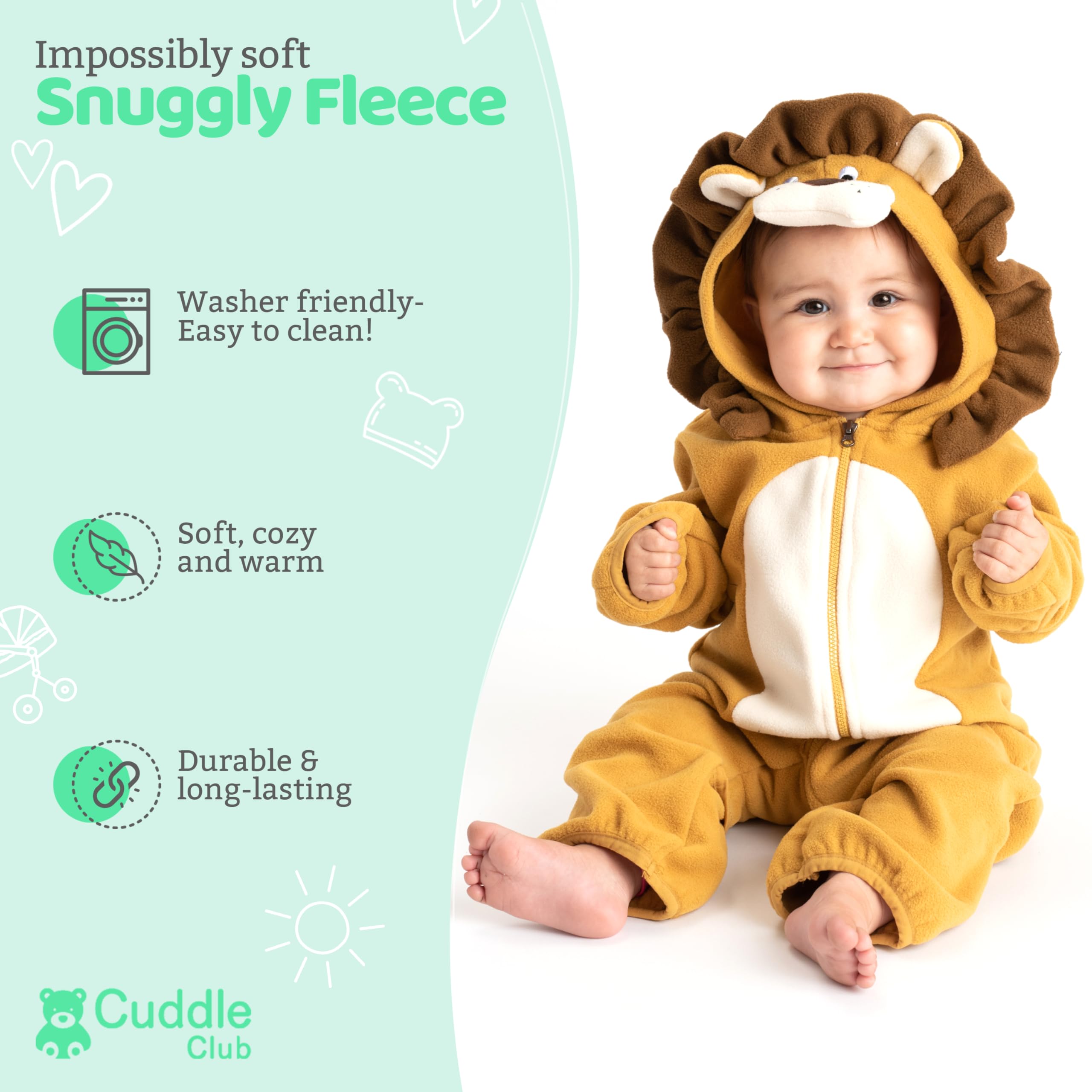 Cuddle Club Fleece Baby Bunting Bodysuit with Hood, Convertible Mittens & Booties, Car Seat Friendly, Soft & Warm, Easy Zip