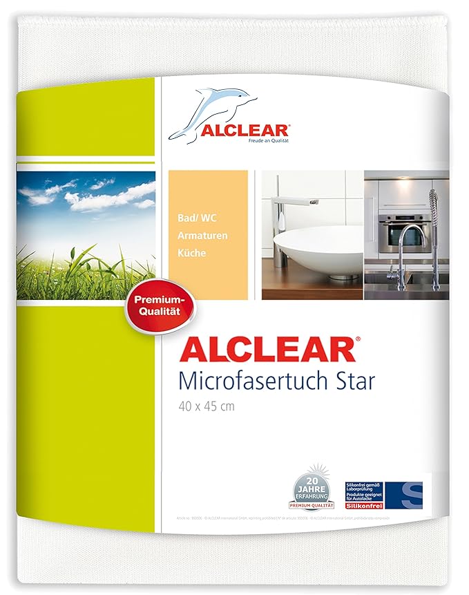 ALCLEAR Microfasertuch Star Spezialtuch, entfernt Kalkränder ohne Chemie, 40x45 cm weiss, feinste Tuchstruktur