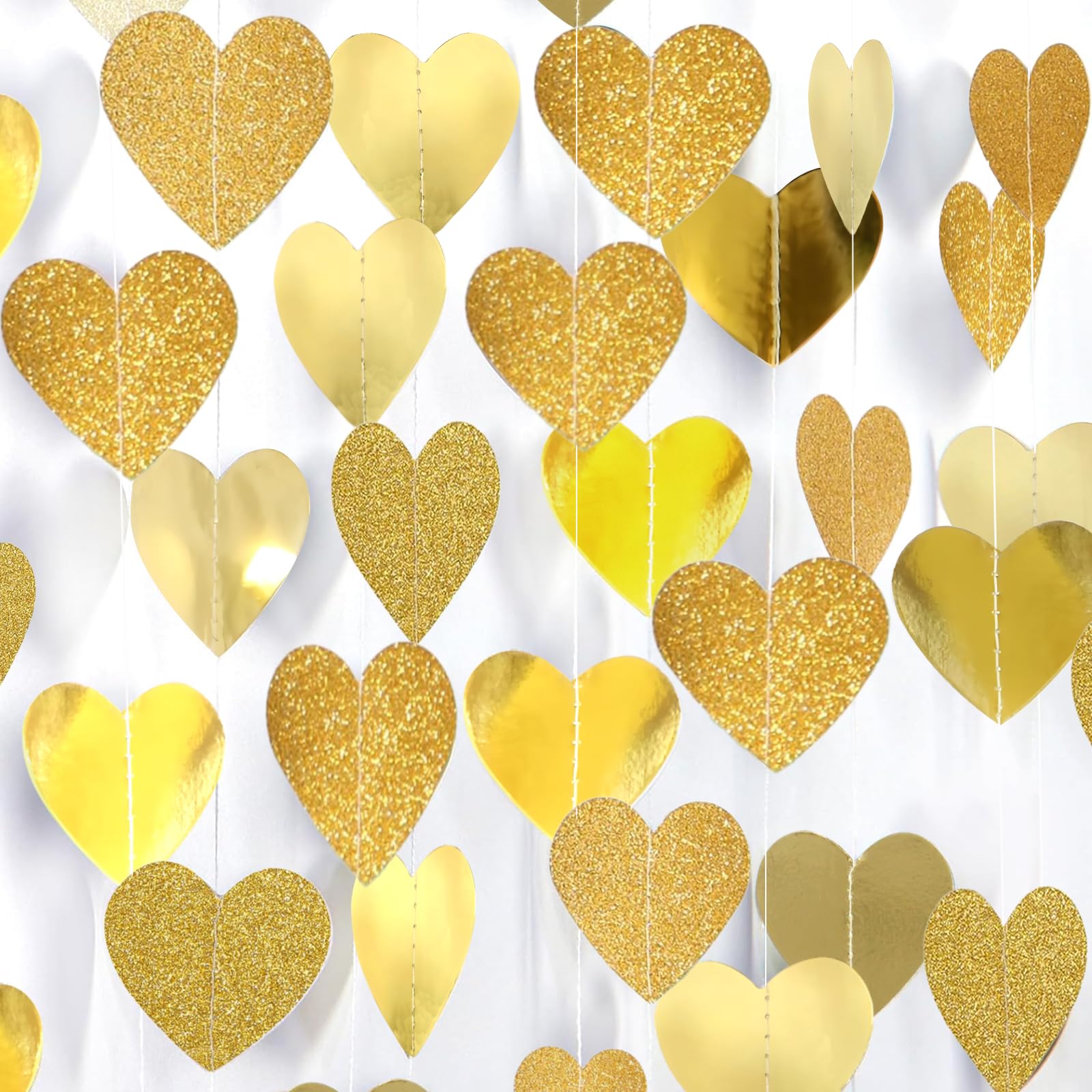 Photo 1 of Glitter Champagne-Gold Party-Decorations Heart Streamers Garland - 39Ft Wedding Engagement Hanging Paper Banner,Bachelorette Bday Bridal Baby Shower Christmas Anniversary Housewarming Backdrop Decor