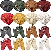 Suhine 8 Set Winter Warm Hat and Gloves Bulk Knitted Warm Beanies and Touchscreen Soft Gloves for Women Cold Weather