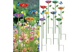 VZZNN 8 Pcs Bee Watering Station with 50 Glass Marbles, Metal Flower Butterfly Feeder Cups for Garden Outdoor Decor (Multicolor)