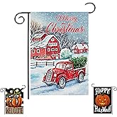 Doncida Christmas Garden Flag 12x18 inch Double Sided Burlap Pumpkin Welcome Fall Holiday Small Yard Flag for Outside Decoration