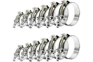 12pcs Hose Clamp Set, PEROMI T-bolt Radiator Heavy Duty Hose Clamps 6 Size 3/4" 1" 1.25" 1.5" 1.75" 2" Working Range 28-64mm, 304 Stainless Steel Turbo Intake Soft Hose Intercooler Clamps