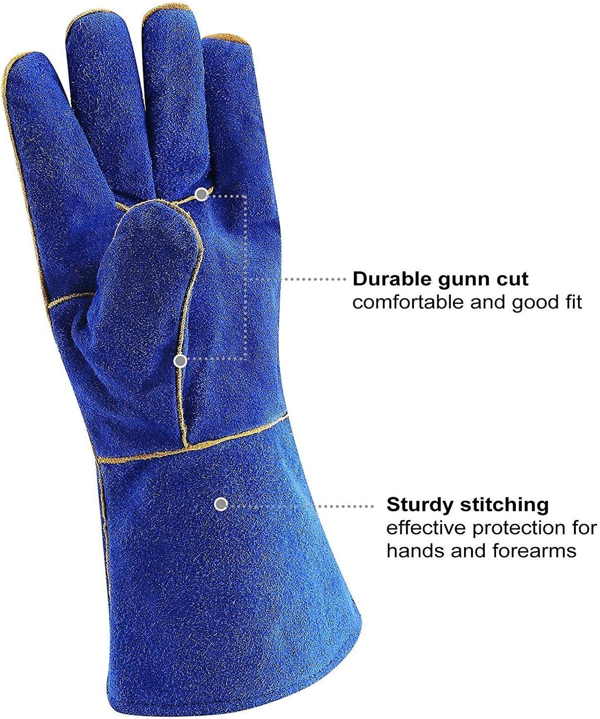 DEKO Welding Gloves 14 inch Leather Forge Heat Resistant Blue Welding Glove for Mig, Tig Welder, Furnace, Fireplace and More (Blue), Camping, Stove, BBQ - - 