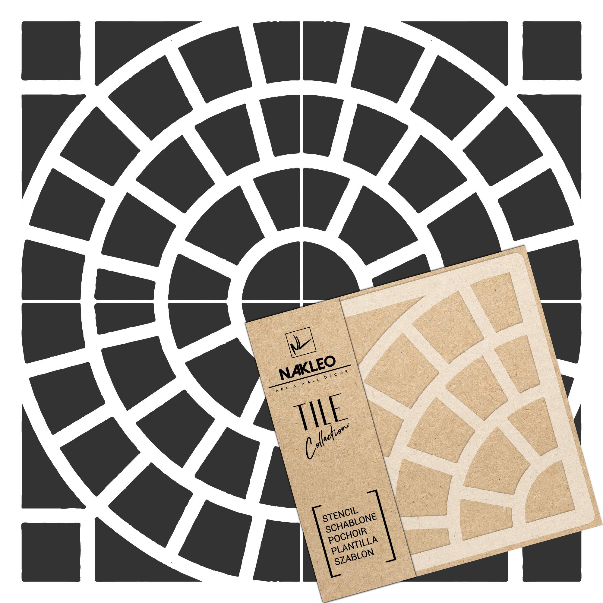 NAKLEO Tile Painting Stencil 10x10 cm, Maure Circle Mosaic Geometric, Plastic Reusable Template, Home Decor Craft DIY, Floor Concrete Patio Wall - Terracotta