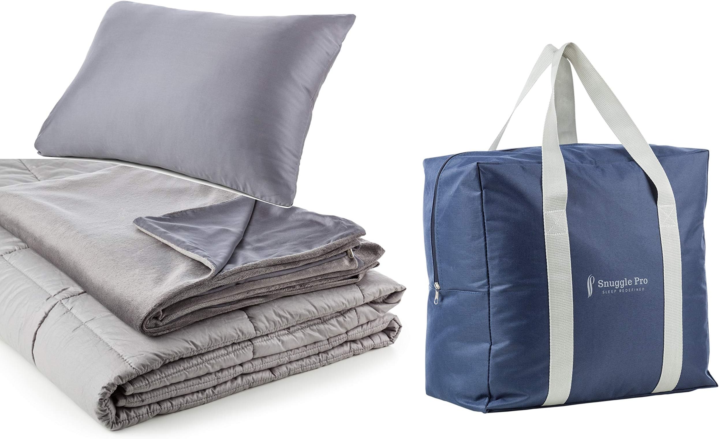 Snuggle Pro Adult Weighted Blanket Set w/Removable, Reversible, Washable, Cooling Bamboo and Warming Minky Fabric, Heavy 100% Oeko-Tex Certified Cotton w/Premium Glass Beads, Queen 20lbs 60"x80" Grey