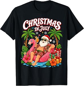 Funny Christmas in July Santa Flamingo Summer Xmas Boys Kids T-Shirt
