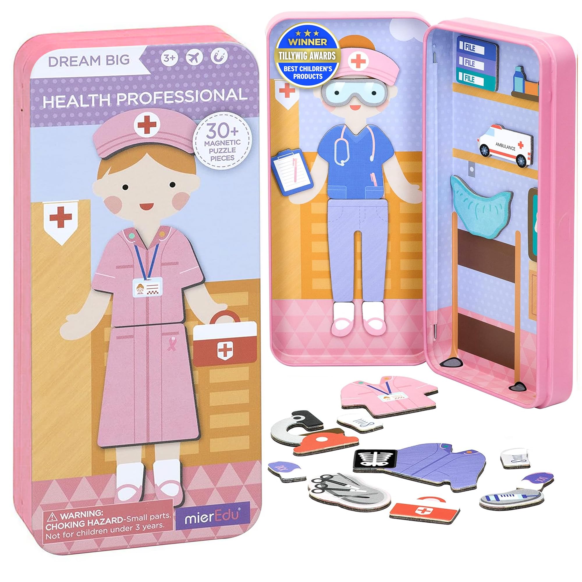 mierEdu Magnetic Nurse Dress-Up Game - Promotes Motor Skills + Imagination - Ideal for Home & Travel - Unisex - Ages 3+