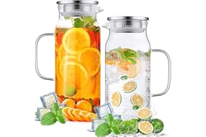 Wexlerey 2 Pack 2 Liter/68 oz Glass Pitcher with Lid and Spout,Wide Mouth Water Pitcher with Handle Heat Resistant,Glass Wate