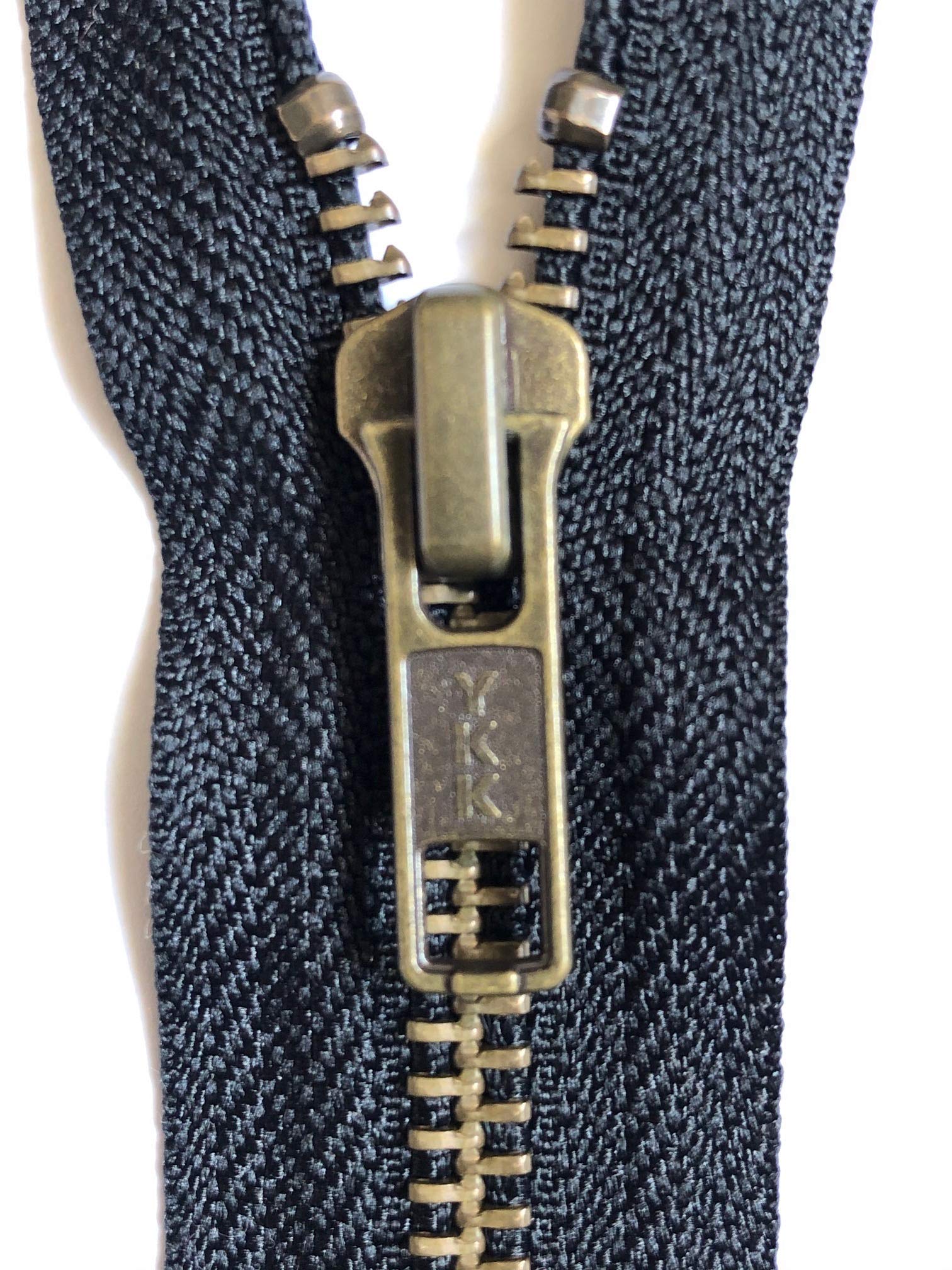 Open END Zip - Black Tape - Antique Metal Tooth/Finish - Heavy Duty - YKK - HD-3-6/7/8/9/11/16/17/18/19/20/21/22/23/24/25/26/27/28/29/30/31/32/33/34/35/36/37/38/39/40 INCH (21 INCH (53.5 cm))
