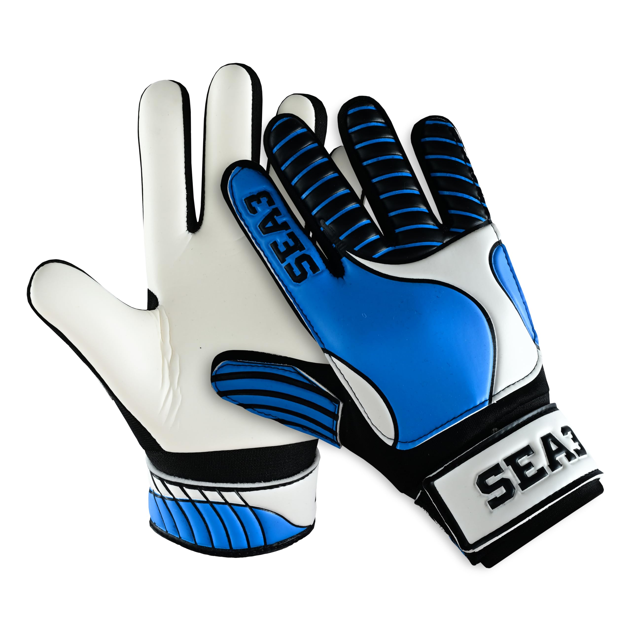 SEA3 Unisex Kids Boys Children's Junior Football Goalkeeper Sports Soccer Training Goalie Gloves, Blue - Size 6: Age 13 to 15 Years