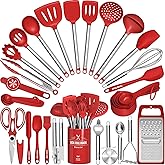 Kitchen Utensils Set- Umite Chef 34 PCs Cooking Utensils with Grater, Spoon Spatula, Heat Resistant Food Grade Silicone, Stainless Steel Handles Kitchen Gadgets Tools Set for Nonstick Cookware(Red)